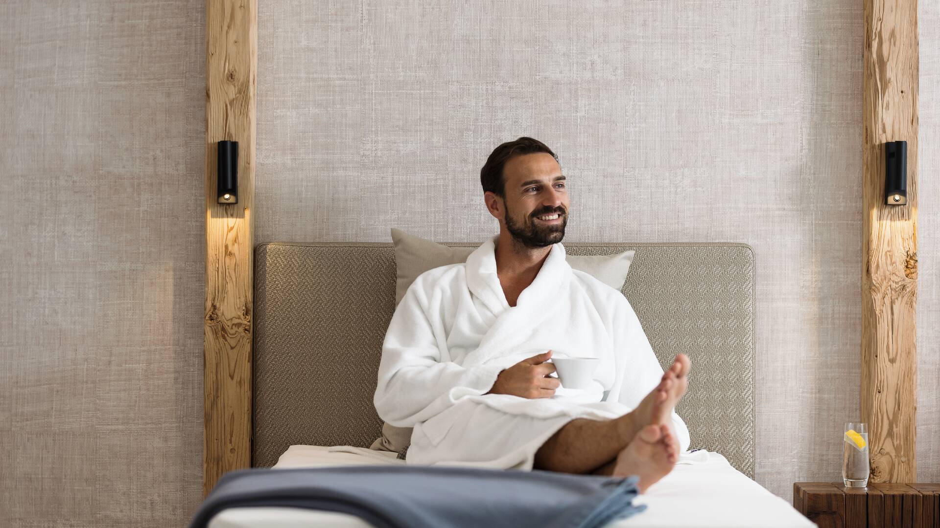 man in wellness hotel in Switzerland