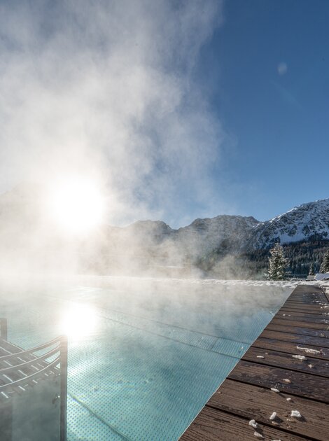 infinity pool in the Swiss mountains