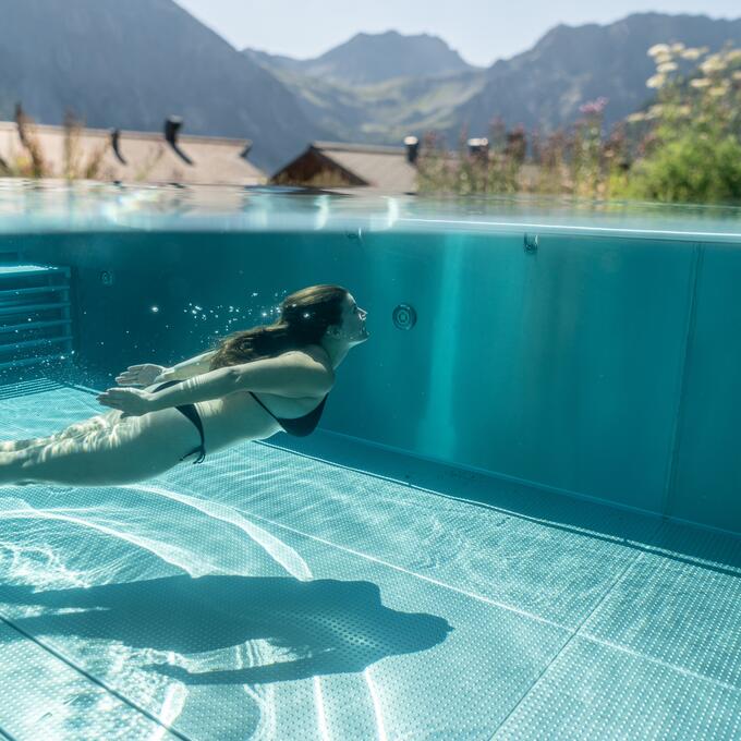 Swimmer in hotel pool